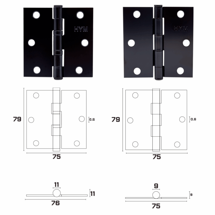 HYM BISAGRA DE LIBRO 3" X 3" NEGRO MATE - Image 2